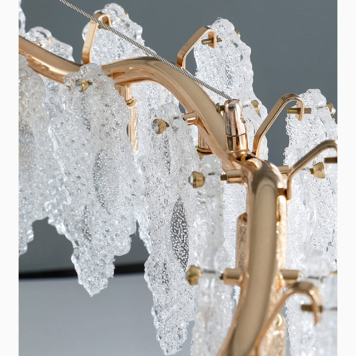 MIRODEMI Altavilla Silentina Round Gold Frosted Glass Leaf Shape Chandelier Details Lampshade