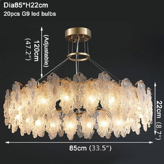 MIRODEMI Altavilla Silentina Round Gold Frosted Glass Leaf Shape Chandelier Dia85