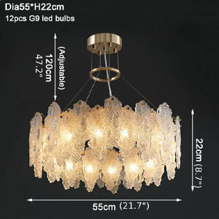 MIRODEMI Altavilla Silentina Round Gold Frosted Glass Leaf Shape Chandelier Dia55