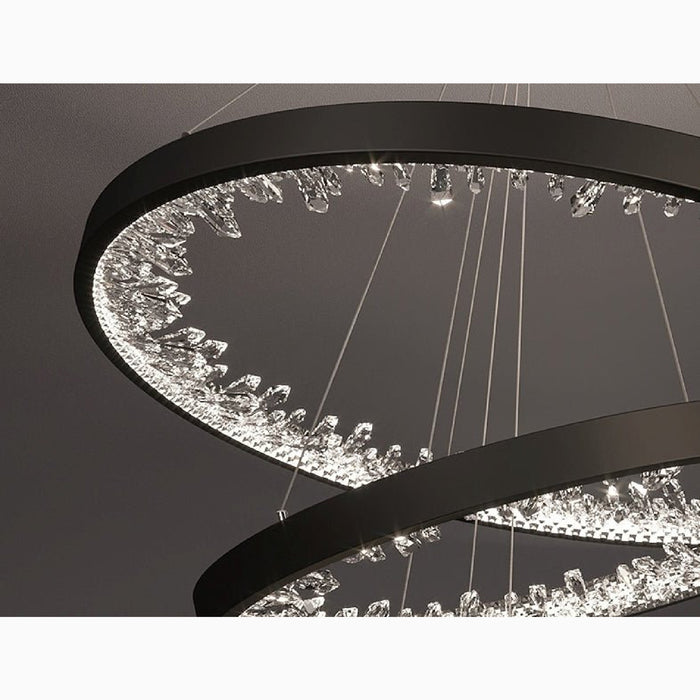MIRODEMI® Altidona | Black Rings Modern Crystal Creative Luxury Hanging Led Chandelier Lampshade