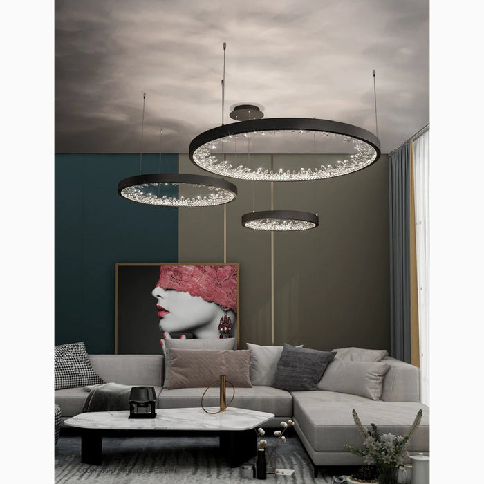 MIRODEMI® Altidona | Black Rings Modern Crystal Creative Luxury Hanging Led Chandelier For Living Room