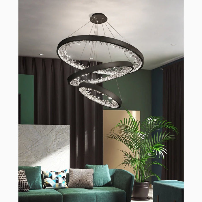 MIRODEMI® Altidona | Black Rings Modern Crystal Creative Luxury Hanging Led Chandelier For Bedroom Decoration