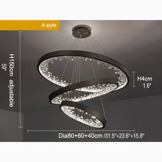 MIRODEMI Altidona | Black Rings Modern Crystal Creative Luxury Hanging Led Chandelier A Style