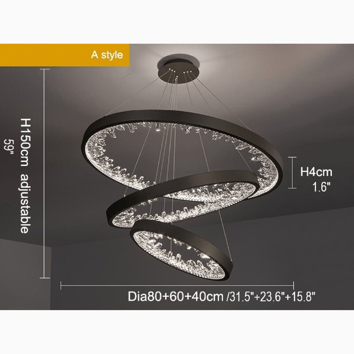MIRODEMI® Altidona | Black Rings Modern Crystal Creative Luxury Hanging Led Chandelier A Style