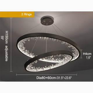 MIRODEMI Altidona | Black Rings Modern Crystal Creative Luxury Hanging Led Chandelier 2 Rings Dia80