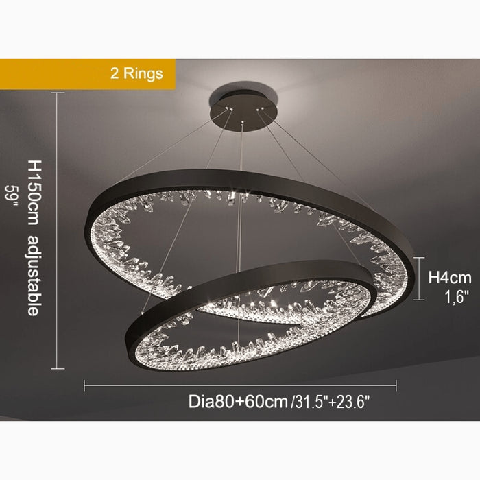 MIRODEMI® Altidona | Black Rings Modern Crystal Creative Luxury Hanging Led Chandelier 2 Rings Dia80