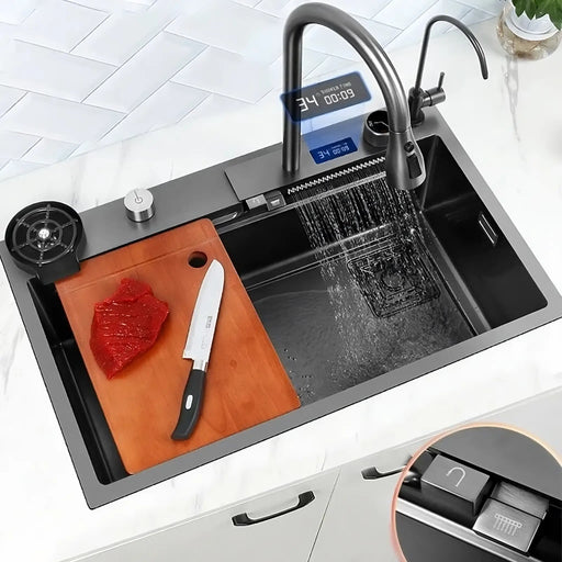 MIRODEMI® Alvito | Modern Multifunctional Stainless Steel Waterfall Sink with Touch Sensitive Faucet for Kitchen