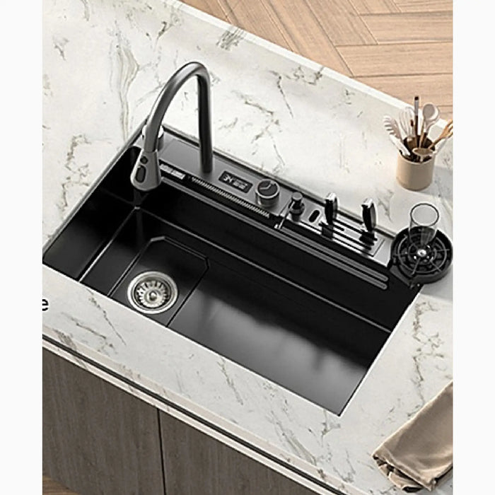 MIRODEMI® Alzano Scrivia | Perfect Modern Stainless Steel Waterfall Sink 304 with Digital Display Multifunction Touch for Kitchen