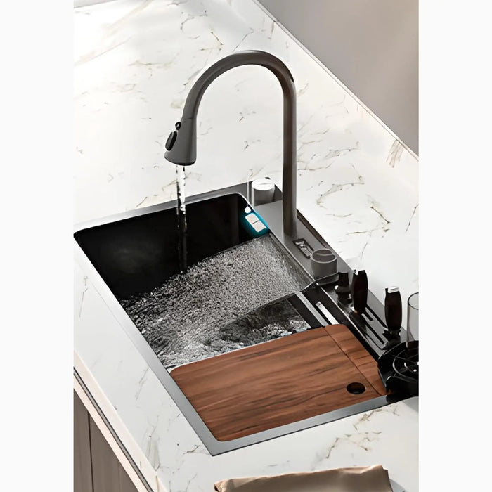 MIRODEMI® Alzano Scrivia | Modern Stainless Steel Waterfall Sink 304 with Digital Display Multifunction Touch for Elite Kitchen