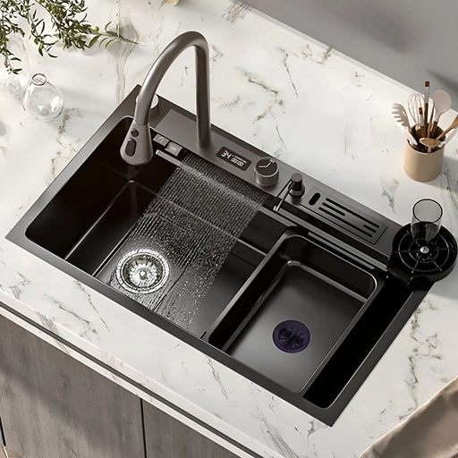 MIRODEMI® Alzano Scrivia | Modern Stainless Steel Waterfall Sink 304 with Digital Display Multifunction Touch for Kitchen