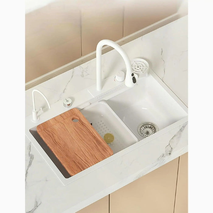 Amalfi | Ultramodern White Sink Made of Nano 304 Stainless Steel with Waterfall Faucet for Kitchen