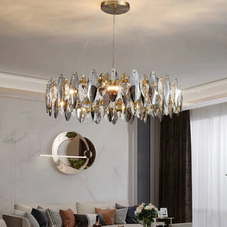 MIRODEMI® Ampezzo | Round Gray Chandelier With Big Crystals