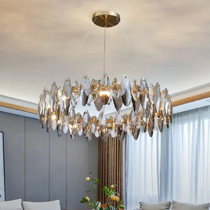 MIRODEMI® Ampezzo | Round Gray Chandelier With Big Crystals For Living Room