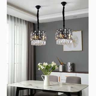 MIRODEMI® Art Deco Drum Black Crystal Chandelier for Dining Area