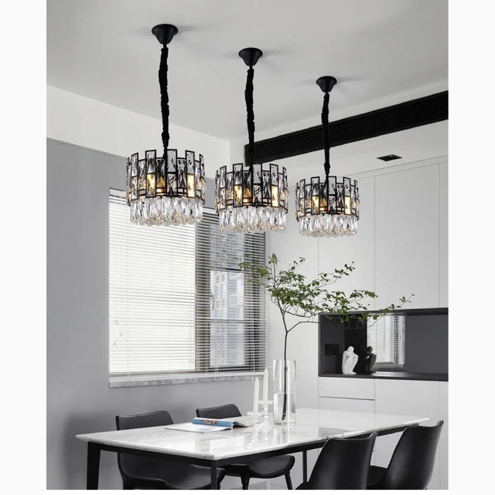 MIRODEMI® Art Deco Drum Black Crystal Chandelier for Dining Area