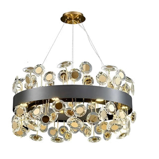 MIRODEMI Art Deco Round Crystal Chandelier Black