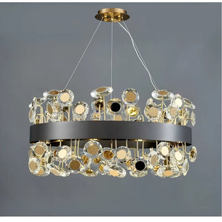 MIRODEMI Art Deco Round Crystal Chandelier For The Living Room Black Light On