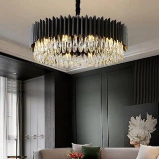 MIRODEMI® Ath | Creative Drum Black Crystal Chandelier for Kitchen Island