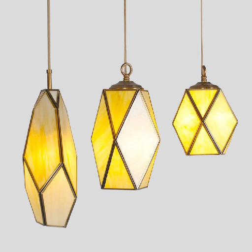 MIRODEMI Auvare Gold Art Deco Diamond Pendant Lamp Lights On