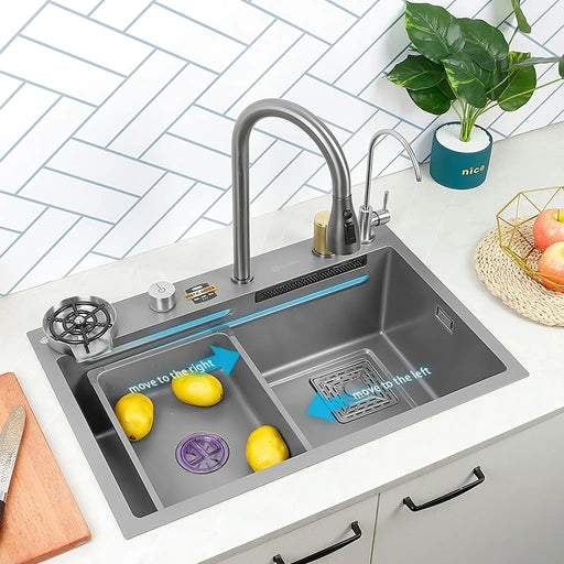 MIRODEMI® Badolato | Large Single Slot 304 Stainless Steel Sink with Multifunction Touch Faucet for Kitchen