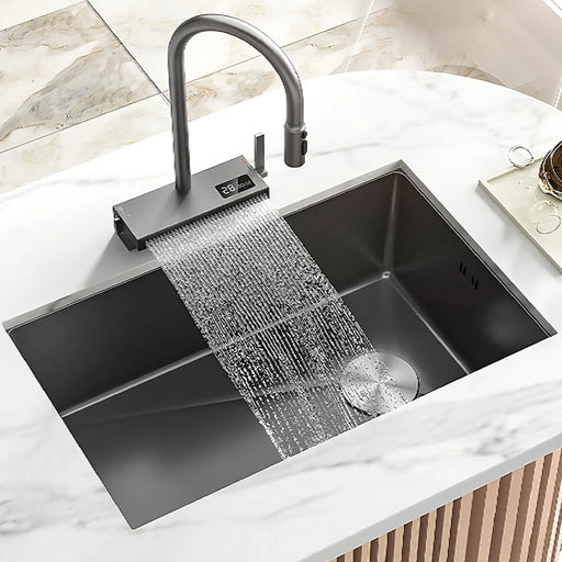 MIRODEMI® Bagni di Lucca | Black Modern Stainless Steel Sink With Waterfall Design Large Single For Elite Kitchen