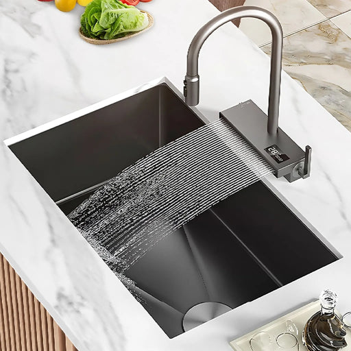 MIRODEMI® Bagni di Lucca | Black Modern Stainless Steel Sink With Waterfall Design Large Single For Kitchen
