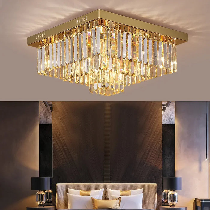 MIRODEMI® Bagnolo in Piano | Gold Square Crystal Chandelier