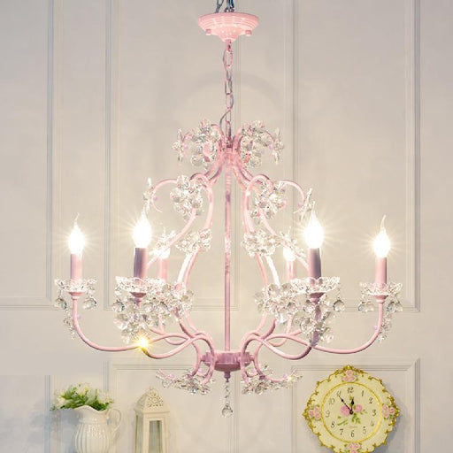 MIRODEMI Cadeo Pink Royal Metal Chandelier With Crystal Lights For Children's Room