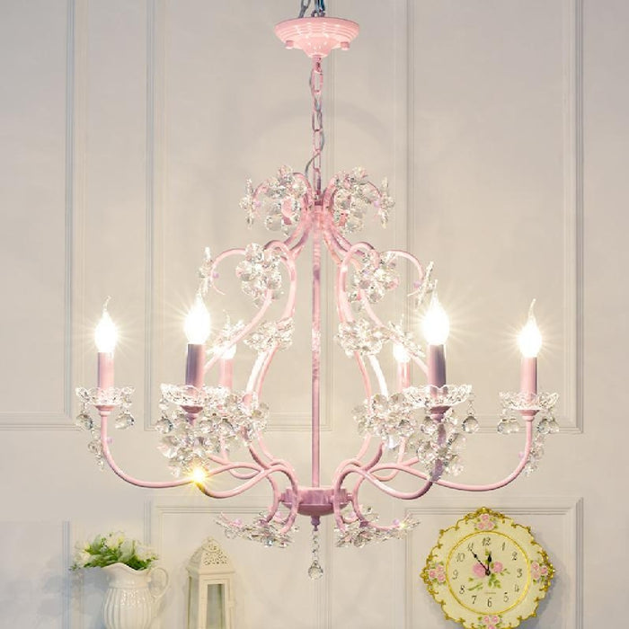 MIRODEMI Cadeo Pink Royal Metal Chandelier With Crystal Lights For Children's Room