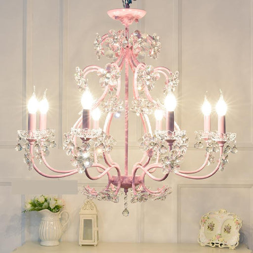 MIRODEMI Cadeo Pink Royal Metal Chandelier With Crystal Lights For Bedroom
