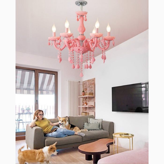 MIRODEMI Caderzone Nordic LED Pink Crystal Luxury Pendant Chandelier For Home Decor