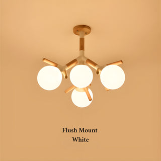 MIRODEMI® Cadoneghe | Nordic-Styled Wood Chandelier with Glass-Ball Lights White