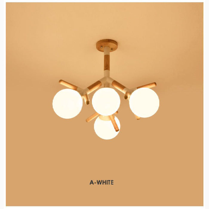 MIRODEMI® Cadoneghe | Nordic-Styled Wood Chandelier with Glass-Ball Lights A White