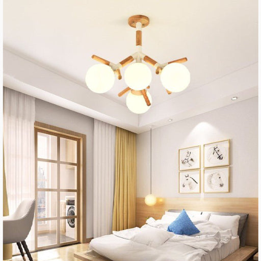 MIRODEMI® Cadoneghe | Nordic-Styled Wood Chandelier with Glass-Ball Lights For Bedroom