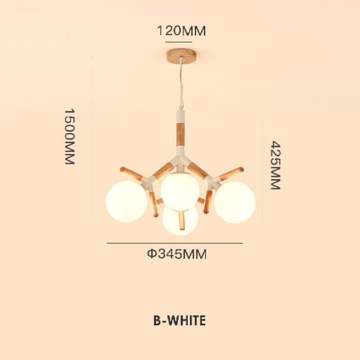 MIRODEMI® Cadoneghe | Nordic-Styled Wood Chandelier with Glass-Ball Lights B White Size