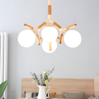 MIRODEMI® Cadoneghe | Nordic-Styled Wood Chandelier with Glass-Ball Lights For Living Room