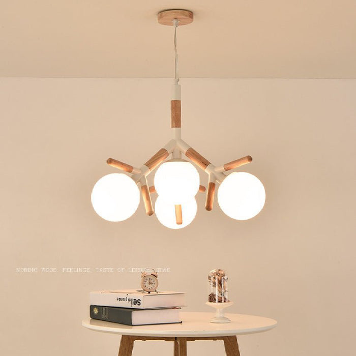 MIRODEMI® Cadoneghe | Nordic-Styled Wood Chandelier with Glass-Ball Lights For Hall