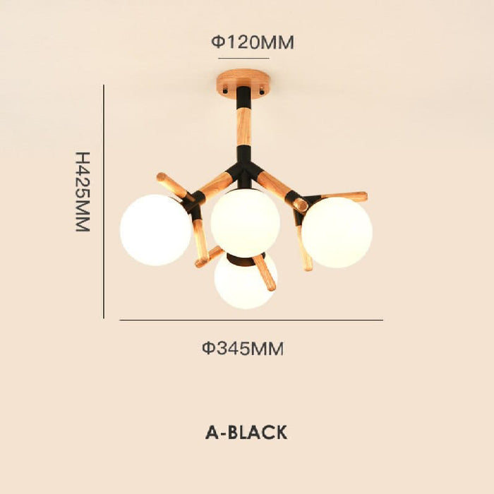 MIRODEMI® Cadoneghe | Nordic-Styled Wood Chandelier with Glass-Ball Lights A Black