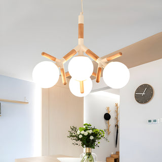 MIRODEMI® Cadoneghe | Nordic-Styled Wood Chandelier with Glass-Ball Lights For Dining Room