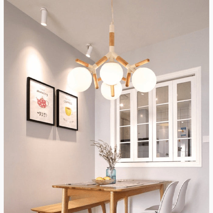 MIRODEMI® Cadoneghe | Nordic-Styled Wood Chandelier with Glass-Ball Lights For Kitchen Island