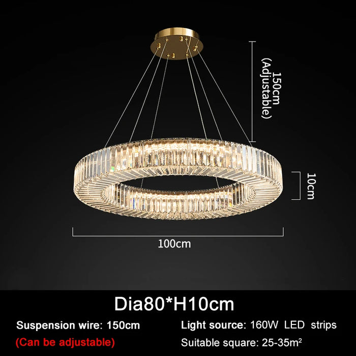 MIRODEMI® Cadrezzate | Round Luxury Crystal Hanging LED Chandelier For Living Room