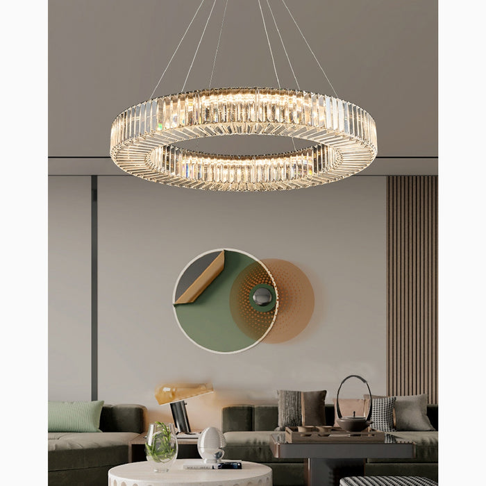 MIRODEMI® Cadrezzate | Round Luxury Crystal Hanging LED Chandelier For Kitchen
