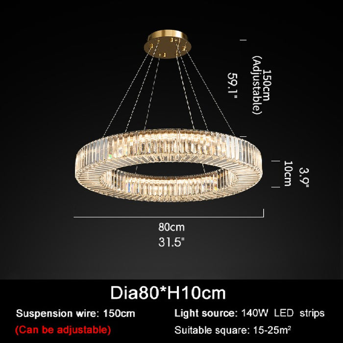 MIRODEMI® Cadrezzate | Round Luxury Crystal Hanging LED Chandelier Size