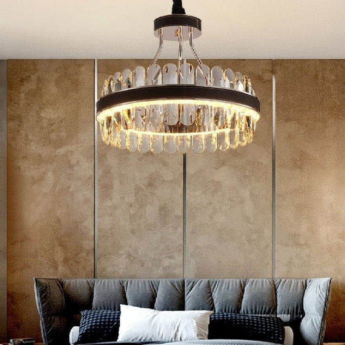 MIRODEMI® Caerano di San Marco | Postmodern Round Crystal Leather LED Chandelier  For Bedroom