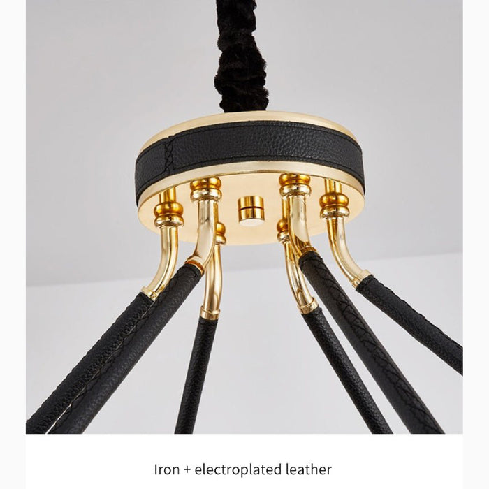MIRODEMI® Caerano di San Marco | Postmodern Round Crystal Leather LED Chandelier Lamp Base Details