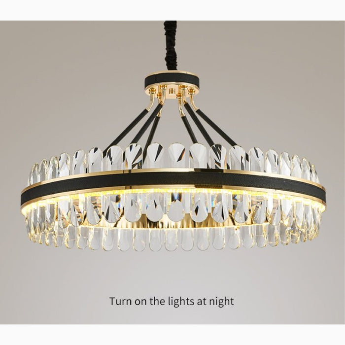 MIRODEMI® Caerano di San Marco | Postmodern Round Crystal Leather LED Chandelier Lights Off