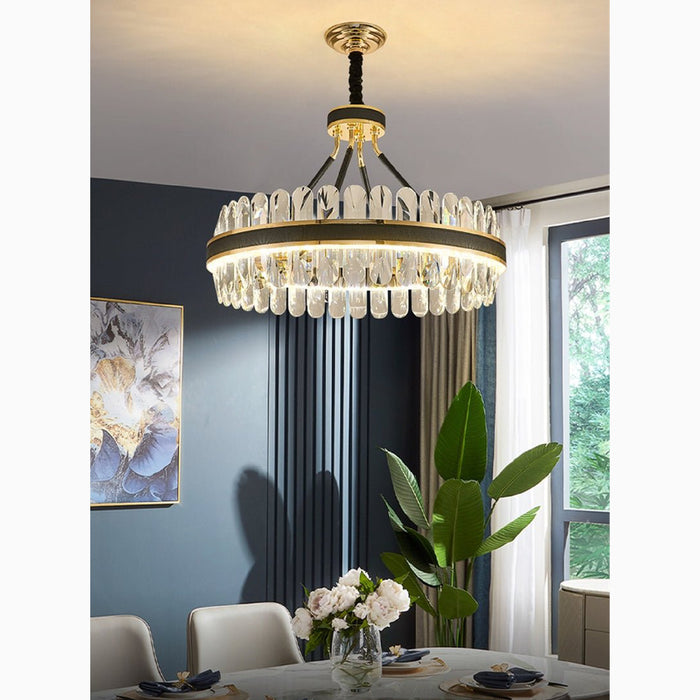 MIRODEMI® Caerano di San Marco | Postmodern Round Crystal Leather LED Chandelier For Kitchen