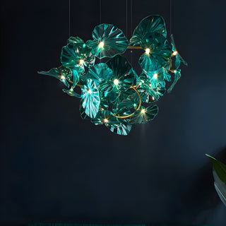 MIRODEMI Cagliari | Unique Green Glass Leaves Shaped Pendant Chandelier For Hallway