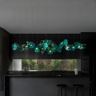 MIRODEMI Cagliari | Unique Green Glass Leaves Shaped Pendant Chandelier for Kitchen