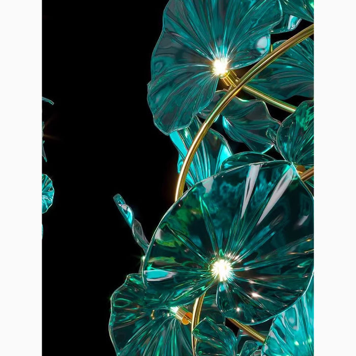 MIRODEMI® Cagliari | Unique Green Glass Leaves Shaped Pendant Chandelier Details